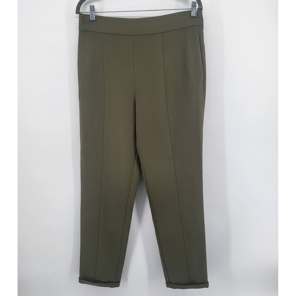 Vince Camuto Pants Womens M Olive Green Pull On Pintuck Cuffed Tapered Trousers